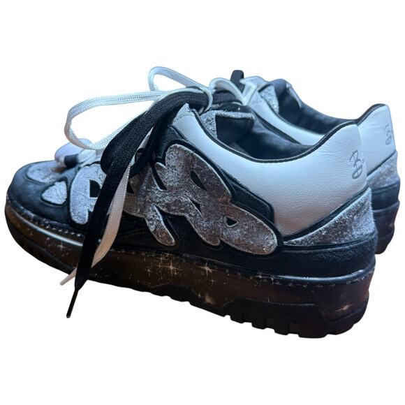 P448 George Stella Low Top Women's EU 41 US 10-10.5 Sneakers Black White Shoes - Picture 3 of 13